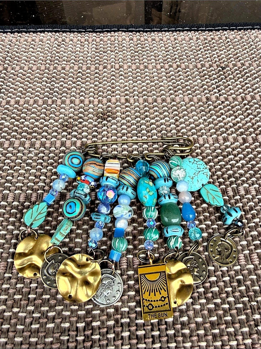 Blue Beaded Charm Brooch Kilt Pin